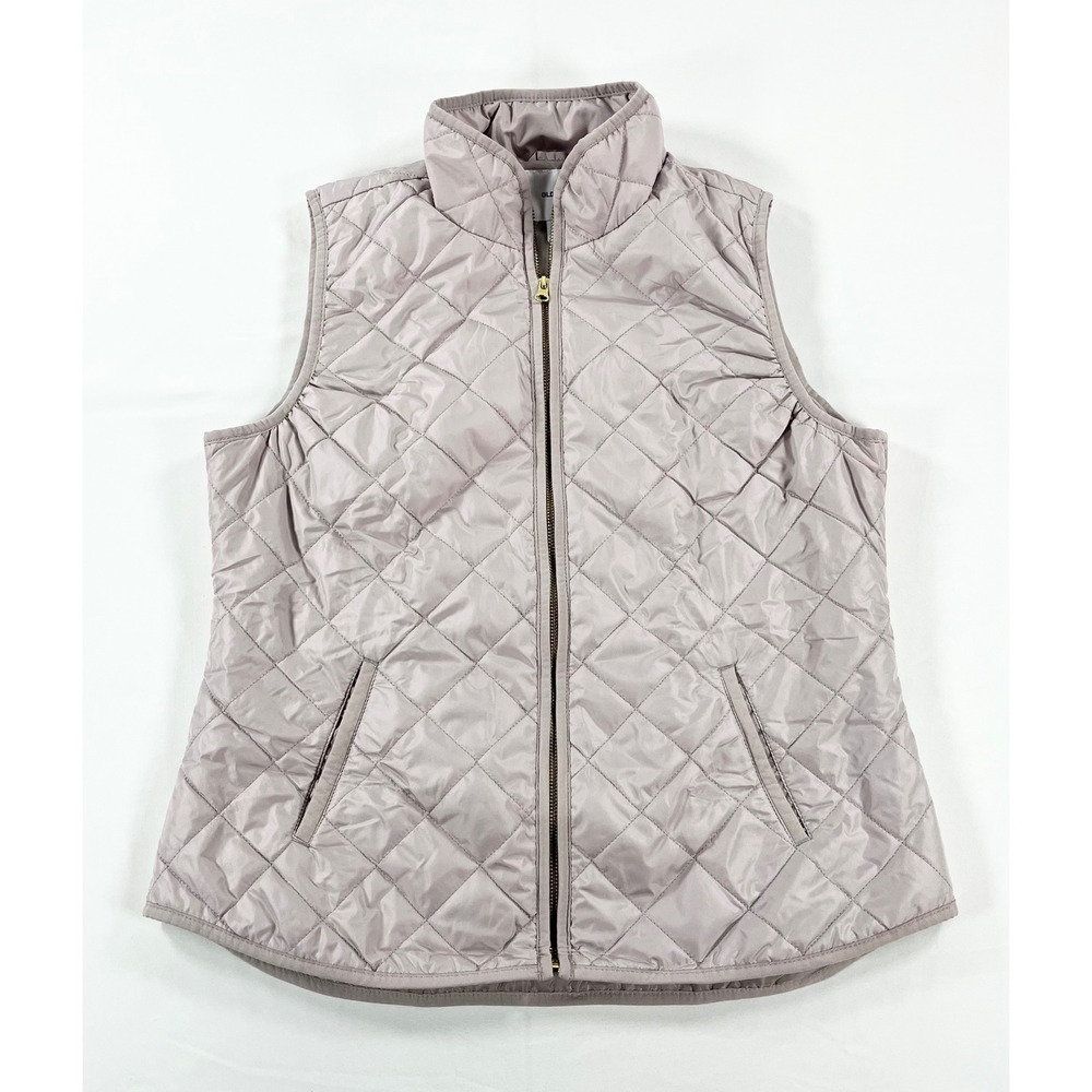 Old Navy Lightweight Quilted Vest Womens L Light Purple Gold Zip Pockets Gilet